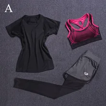 Women’s Yoga Fitness Sport 3Piece Sets T-shirt+Bra Vests+Pants Gym Clothes Tight Training Leggings Breathable Sportswear YF25