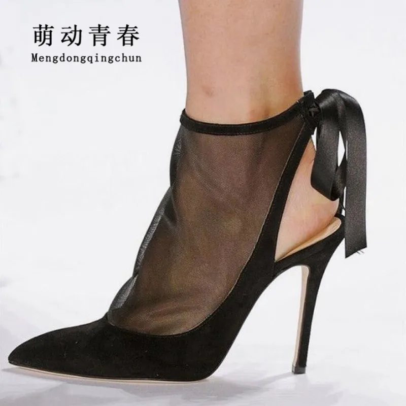 

Size 35-40 Women High Heels Stiletto Sandals Sexy Hollow Out Mesh Summer Boots Party Pumps Lace Up Ankle Strap Dress Pumps