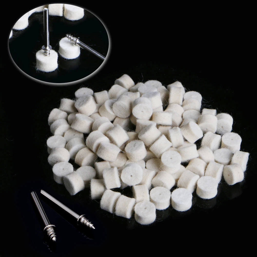

100PCS 13mm Wool Felt Polishing Buffing Round Wheel with 2 Mandrels For Dremel