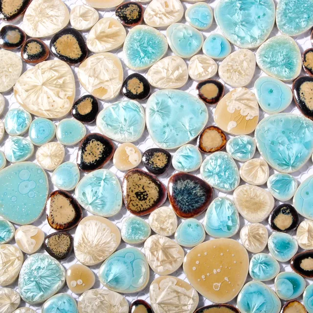 TST Porcelain Craft Pebbles Tiles Fambe Floor Nature Green Mosaic Tiles