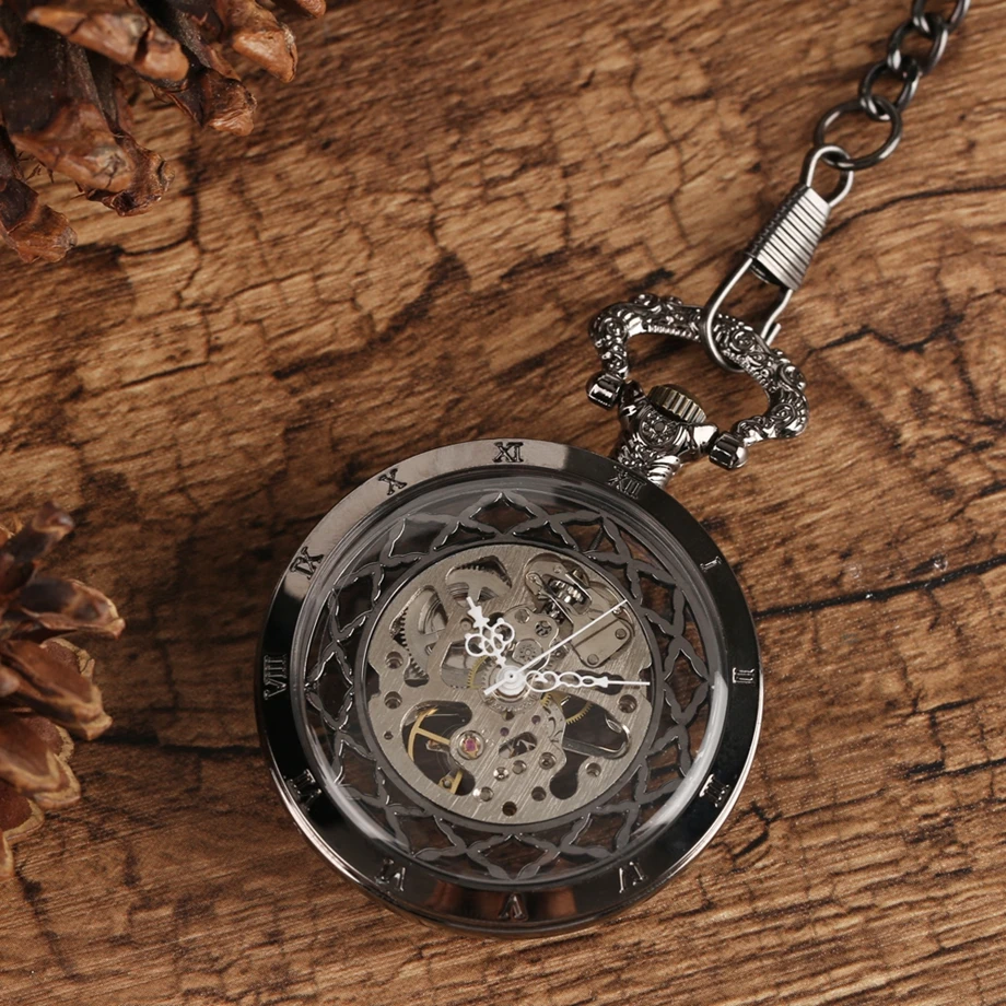 Полые ретро классический крест в полоску Рука обмотки Механические карманные часы с подвеской цепочкой Fob часы best подарок для Для женщин