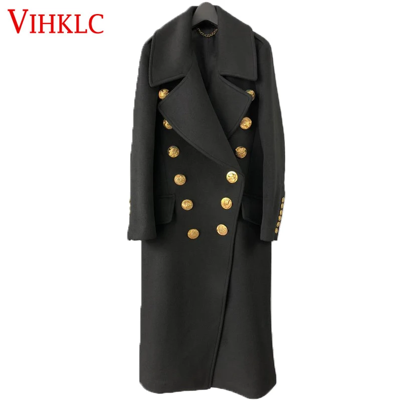 

wool coat women long maxi coat winter gold button Cashmere Wool Blends coat luxury brand fashion warm coat high quality B948
