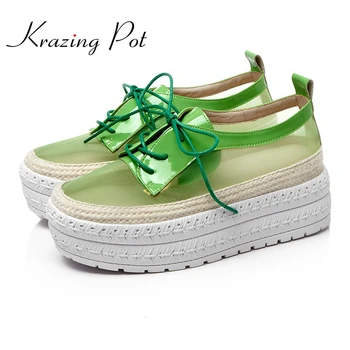 

Krazing Pot genuine leather air mesh increased platform loafers superstar casual shoes runway women sneaker vulcanized shoes L79