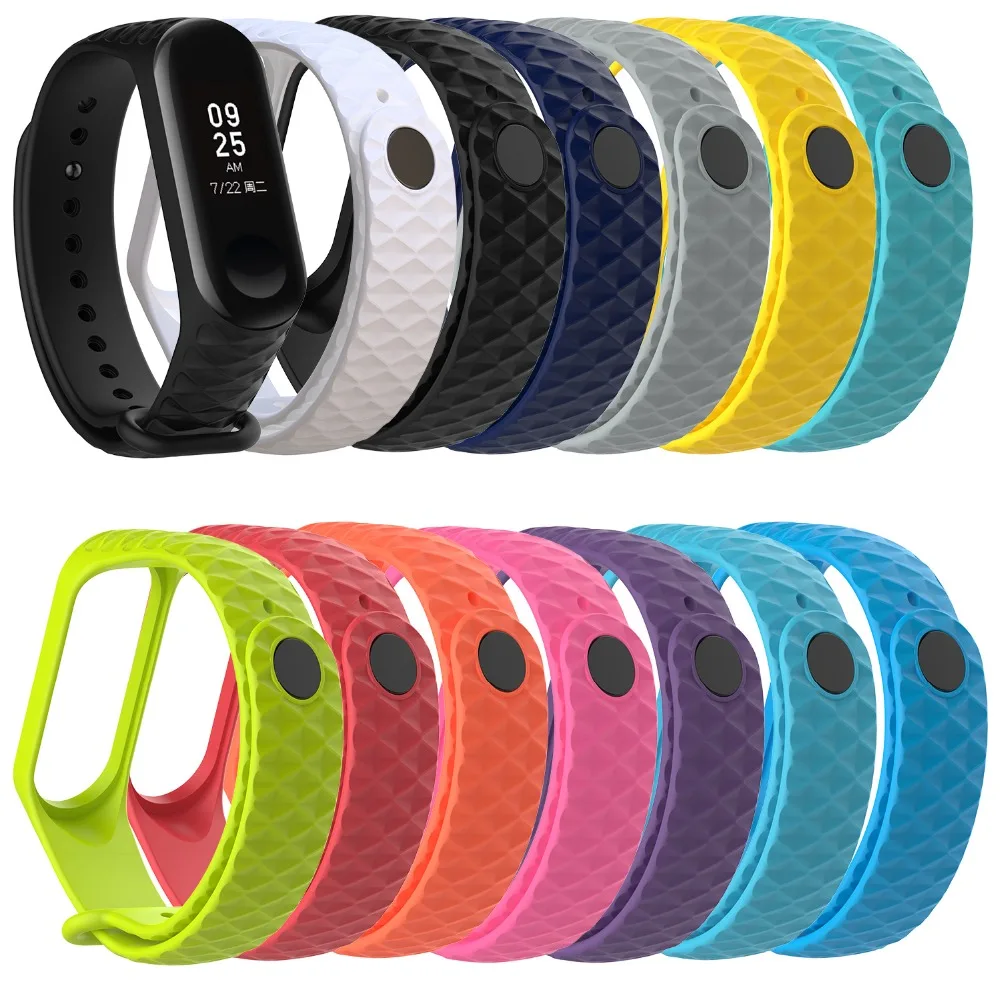 Ромбический силиконовый ремешок для часов Xiaomi Miband 3 спортивный смарт-браслет