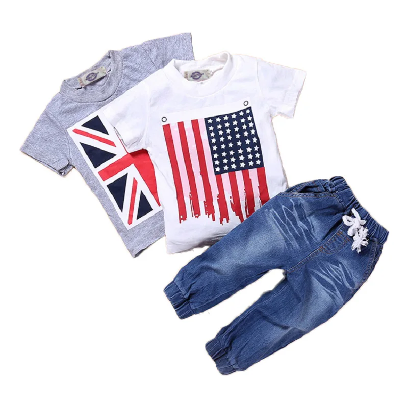 Летние комплекты для детей одежда для малышей комплект из 4 предметов для мальчиков, костюм в полоску, футболка s+ синяя футболка с машинкой+ джинсы, CCS352 - Цвет: as picture