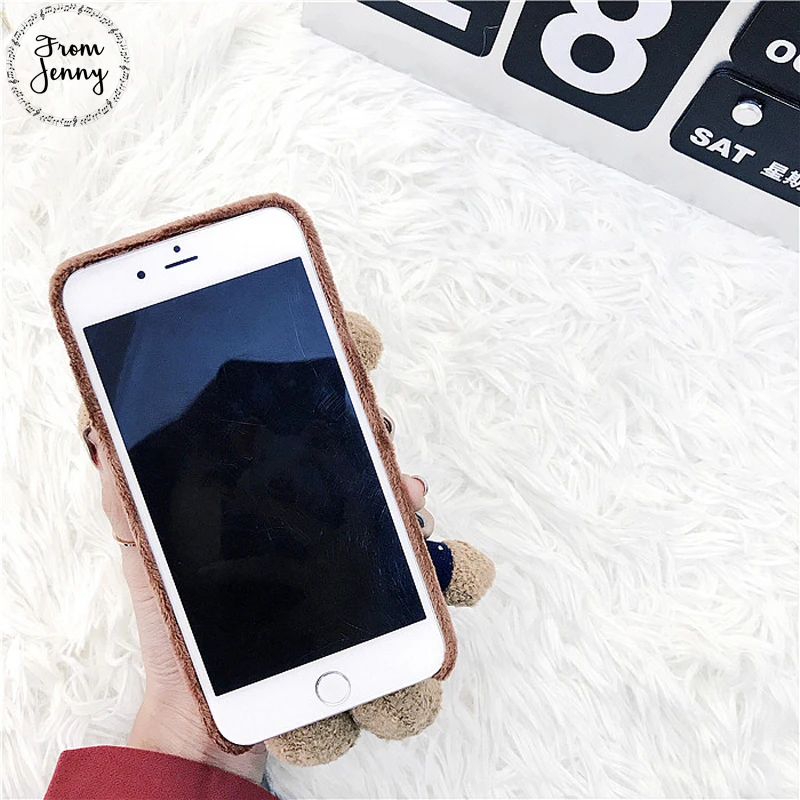 Чехол для iPhone 7, 8, 7 plus, 8 plus, 6 Plus, 6 S+ plus с плюшевым 3D медведем из мультфильма Jenny Toy Animal