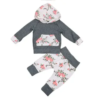 

US STOCK Newborn Baby Boy Girl printed floral long sleeve Hooded coat Tops and Long Floral belt Pants Outfit Clothes Set