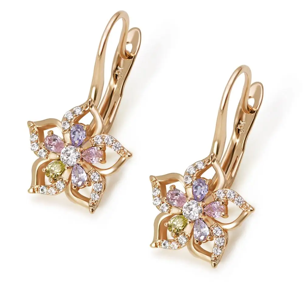 

MxGxFam Light Multicolor Flowers Hoop Earrings For Women Gold color 18 k Fashion Jewelry AAA+