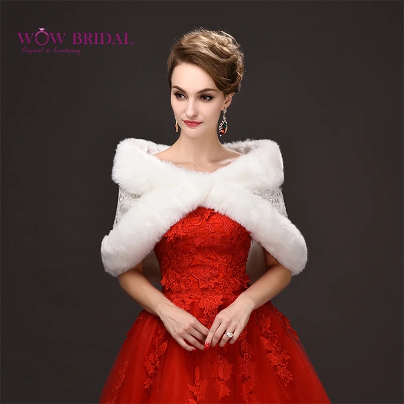 

Wowbridal 2015 Graceful Wedding Jacket Submissive Faux Fur Collar Embroidery Appliqued Beaded Shawl Bridal Coat Accessories