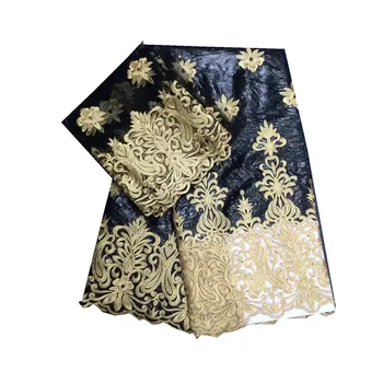 

2018 New Fashion black African bazin riche getzner Lace Fabric High Quality Embroidery 2yards mesh tulle net lace fabric HR64-2