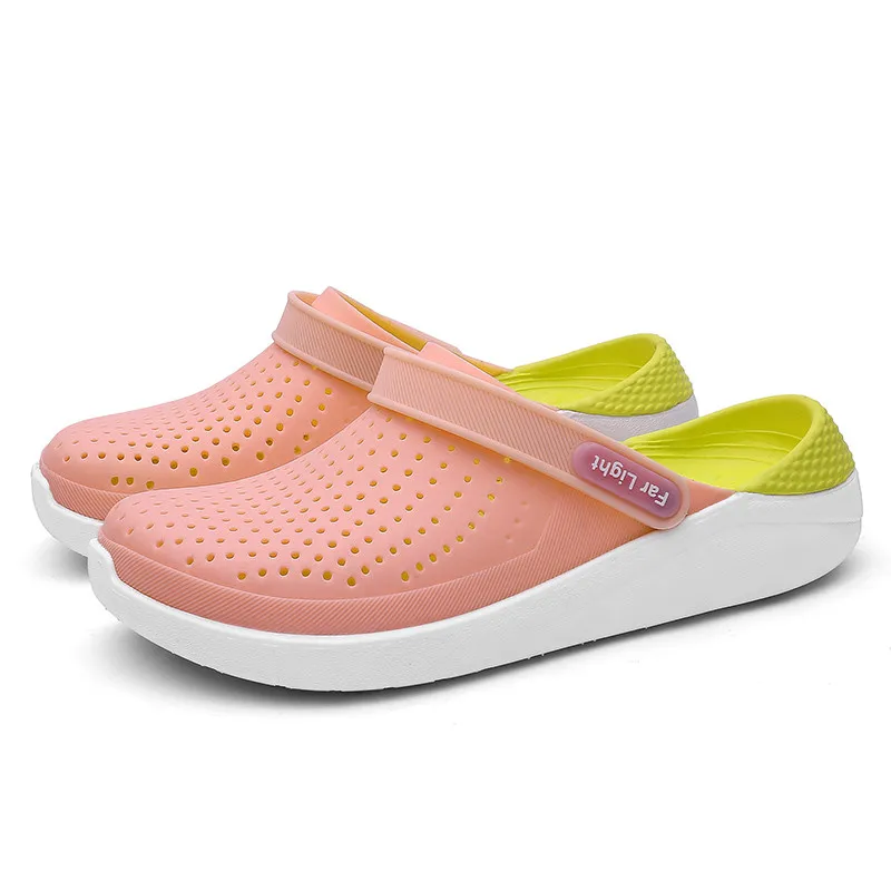 Флип-флоп Для мужчин летние мужские дышащие ботинки пляжные сандалии на открытом воздухе тапочки унисекс полая Шлёпанцы обувь для него и для нее, с волнообразным краем; zapatos de hombre - Цвет: Розовый