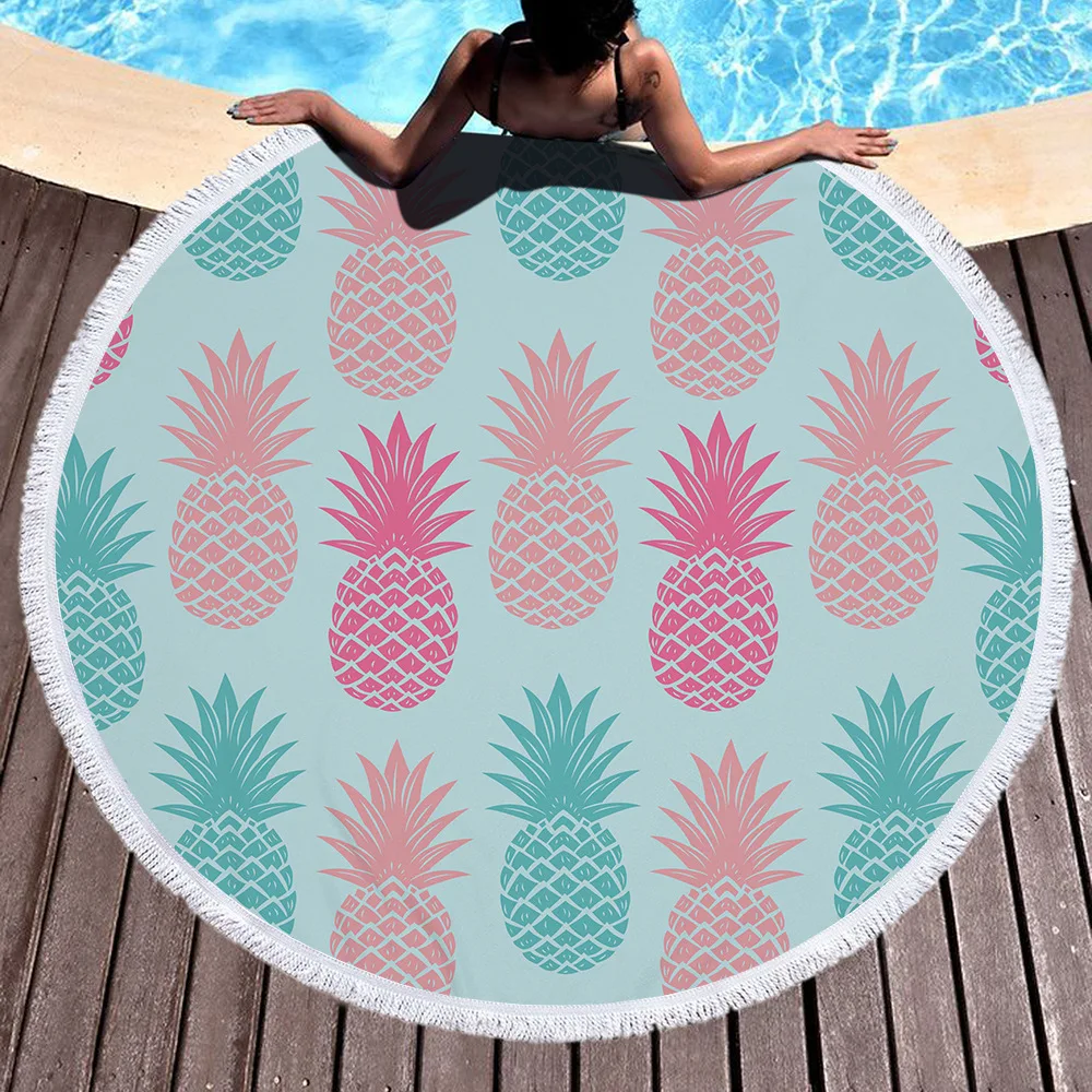 Летнее пляжное полотенце с принтом ананаса из большой микрофибры, круглое полотенце с кисточками, плотная махровая салфетка