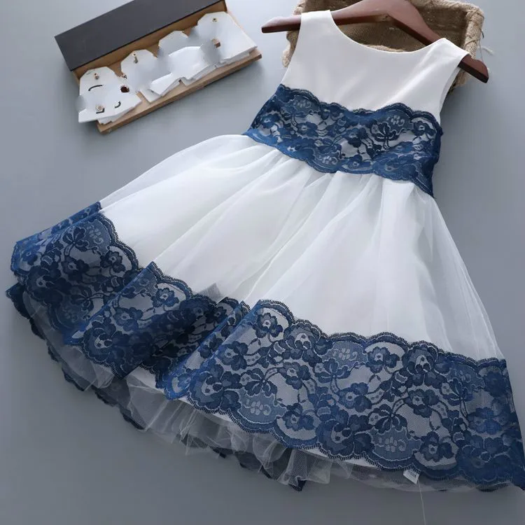 Children Sweet Lace Stitching Network Dress Spring Summer 2019 Girls