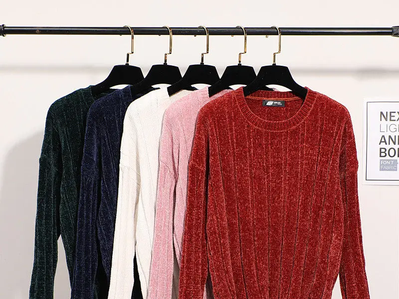 Women Sweaters Chenille Retro Velvet Loose Long Sleeve Elastic Knitted Lady Pullovers Female Winter Short Sweaters Mujer Femme