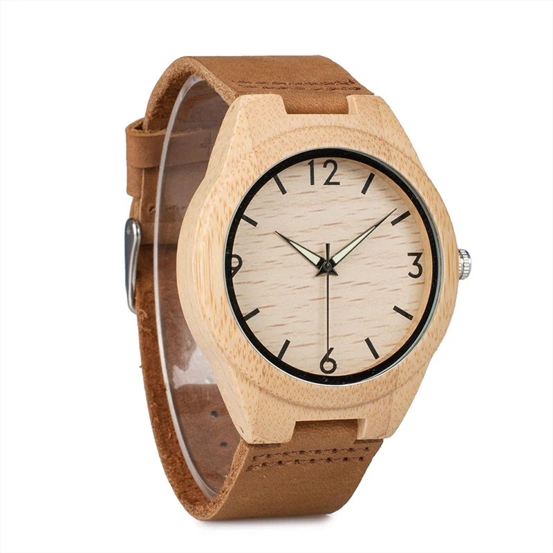 BOBO BIRD New Arrival Men Wooden Wristwatches Hand-craft Watch Luminous Hands with Genuine Leather Strap In Gift Box As Gift