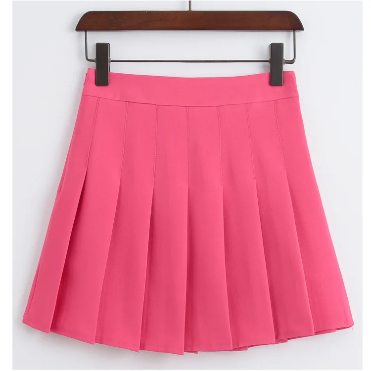 Консервативный стиль, женская плиссированная юбка с высокой талией, безопасные штаны, шифоновая школьная форма, юбки, милые девушки, одноцветная короткая мини-юбка - Цвет: Rose