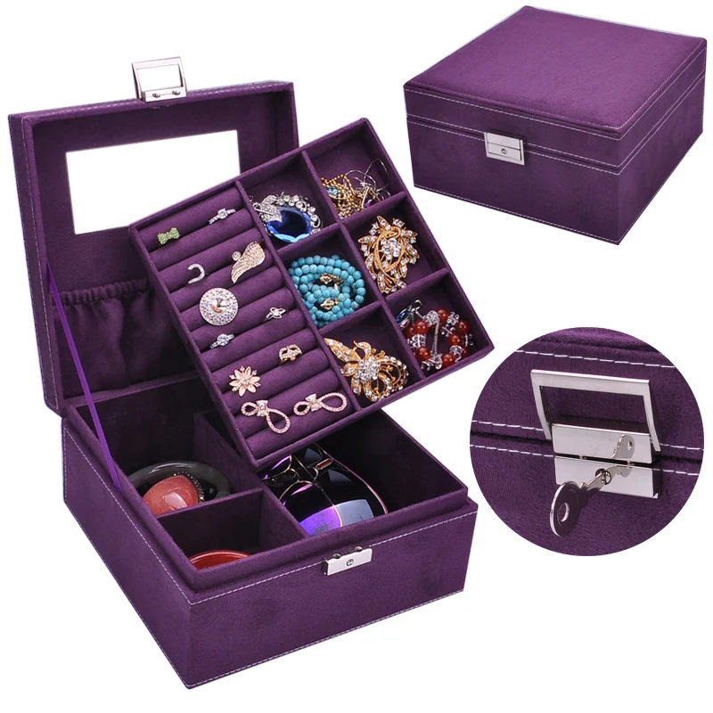 

Guanya 2 Layers Velvet Square Watch Jewelry Box Fashion Jewellery Display Storage Packaging Case Organizer Gift Boxes 5 Colors
