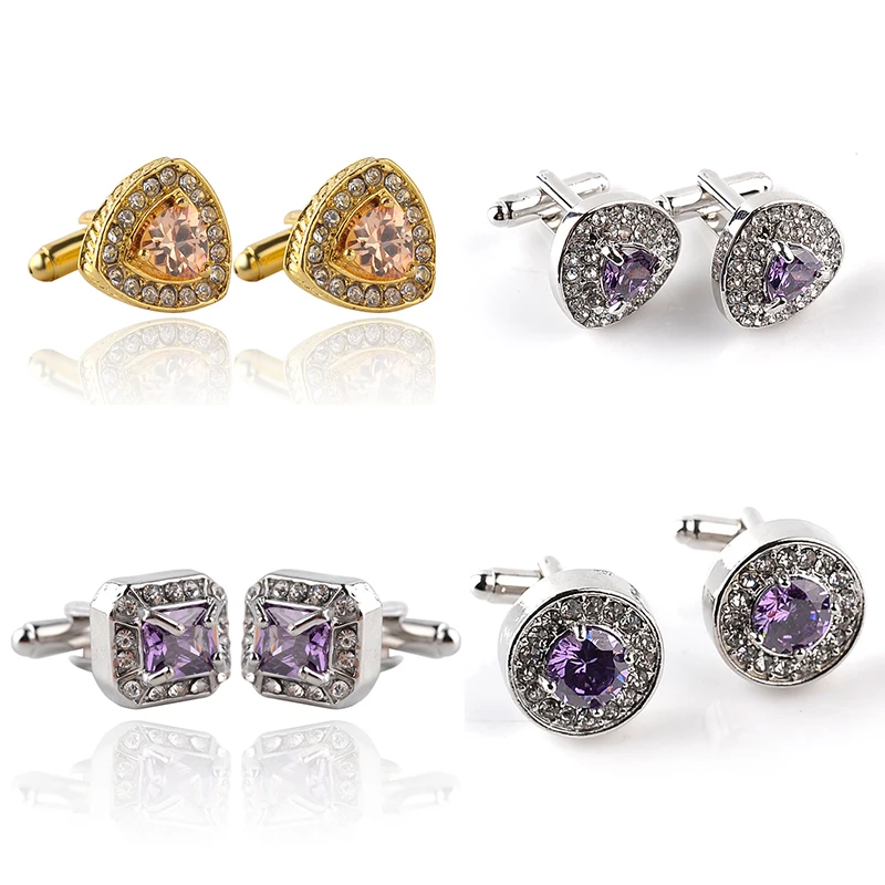

Multiple Luxury Zircon Crystal Cufflinks for Men's Women Shirt Lawyer's Cuff Links Arm Button Gemelos Shirt Clip Button Present