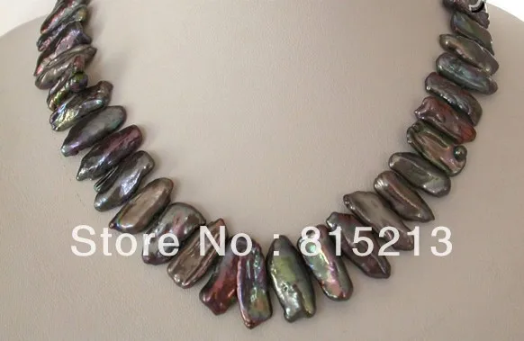 

FREE SHIPPING>@@> N313 super big 22mm baroque black biwa freshwater pearl necklace