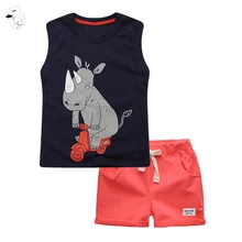 BINIDUCKLING/ г. летние комплекты одежды для мальчиков детские футболки без рукавов с рисунком носорога, штаны, шорты Детская одежда для малышей