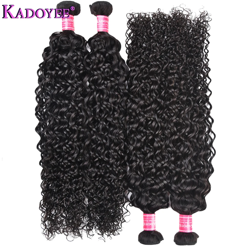 

KADOYEE Jerry Curly Hair Weave Bundles 100% Human Hair Bundles 4 PCS/lot Natural Color Remy Hair Extensions for Black Women