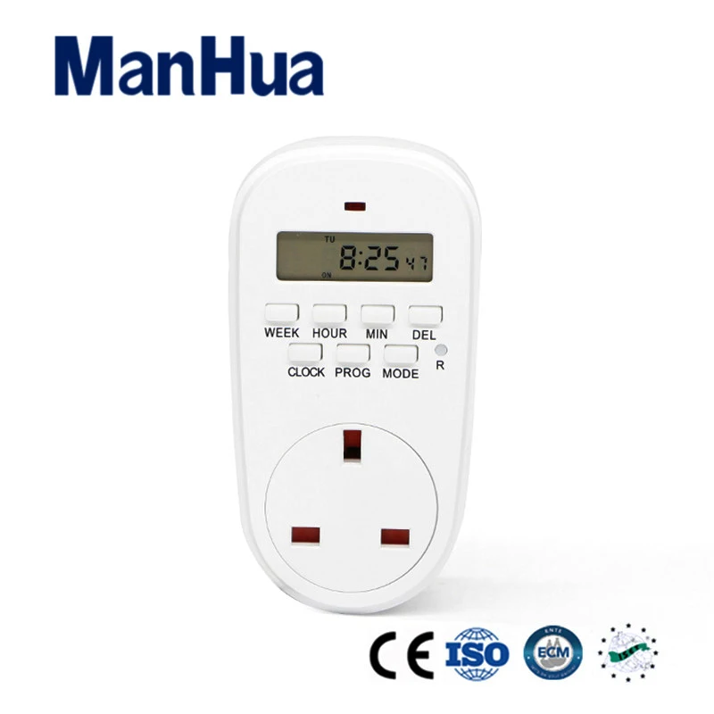 

ManHua 16A 230VAC 24 hour British Socket Digital Socket Timer TG-44E 20 on 20 off Rechargeable Battery plug in timer