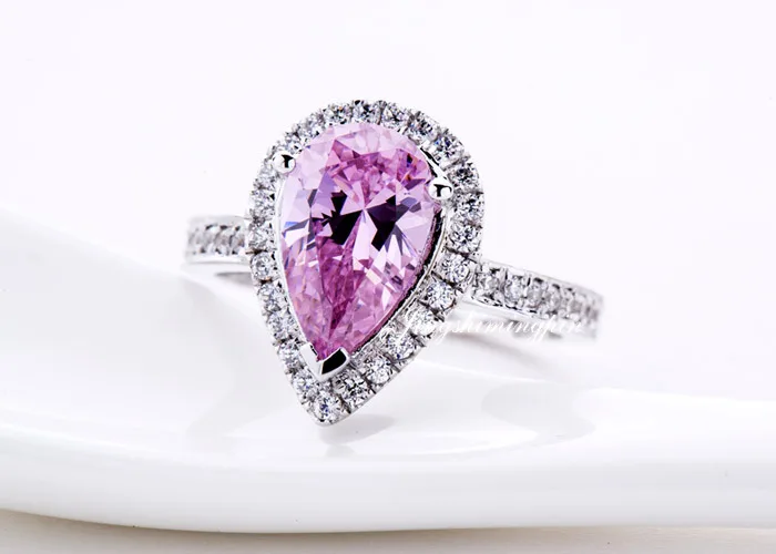 Кольцо женское из 18 каратного золота с имитацией бриллианта 3 карата|diamond rings pink|ring