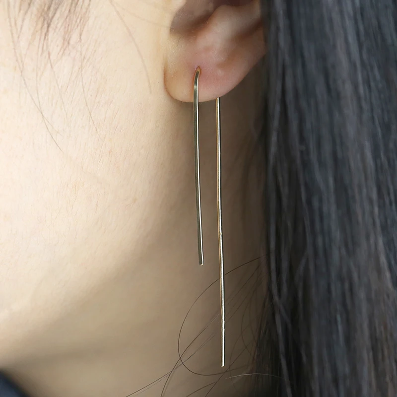 

PINJEAS Drop earring Minimal Long Arc Hook Open Hoop U-Shaped Simple Line fashion gift for women long jewelry