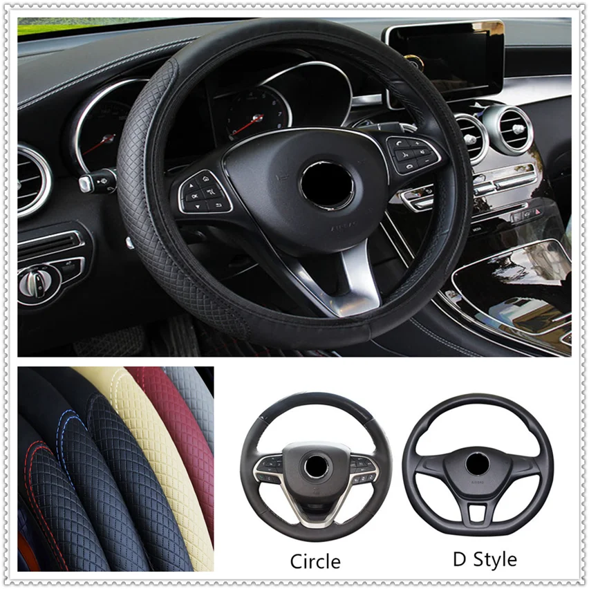 

D Circle Leather Car Steering wheel Cover Anti-Slip for Volvo S40 S60 S80 XC60 XC90 V40 V60 Any Cars XC40 360c V90 V40
