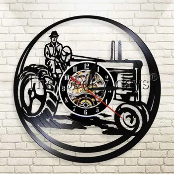 

1Piece Farm Tractor Personalised Wall Clock Man on Tractor Silhouette Vintage Vinyl Record Clock Decorative Clock Cropper Gift