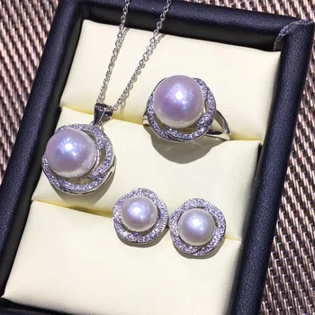 

FENASY pearl Jewelry sets Pearl Pendant Necklace 925 sterling silver stud earrings for women big rose ring bridal fine jewelry