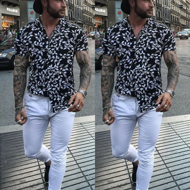 الرجال بلوزات رائعة قصيرة الأكمام هاواي عارضة قميص فضفاض الشاطئ زهرة حزب الصيف عطلة زر قمصان زائد حجم