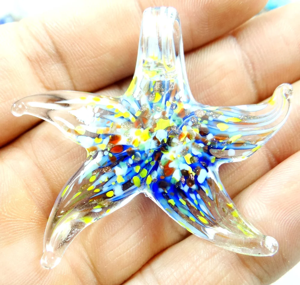 46*50MM Multi-Color Liuli Coloured Glaze Glass starfish Pendant necklace LOOSE BEADS P82 2