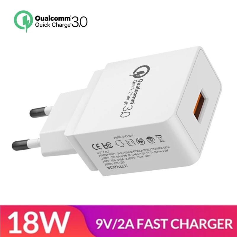 Baiscxst 18W QC3.0 USB Charger EU Plug Quick Charge 3.0 Fast Adapter Travel Wall Phone for Huawei P20 P10 P9 Honor 9 10 | Мобильные