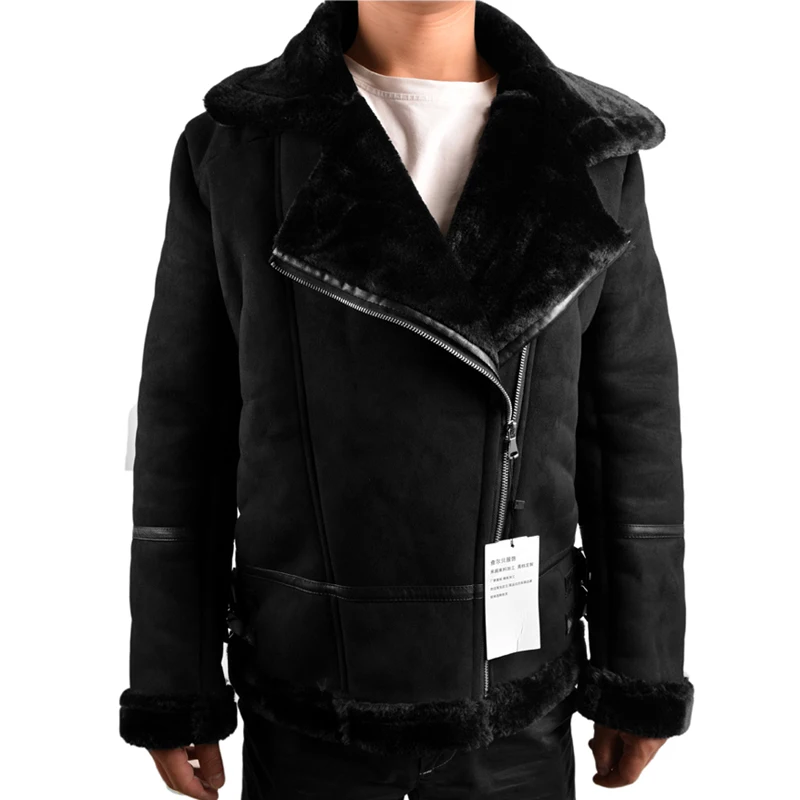 

Automotive Designer Winter Mens Shearling Fur Jacket Velvet Warm Imported Leather Overcoats For Man Clothing Plus Size 3XL A316