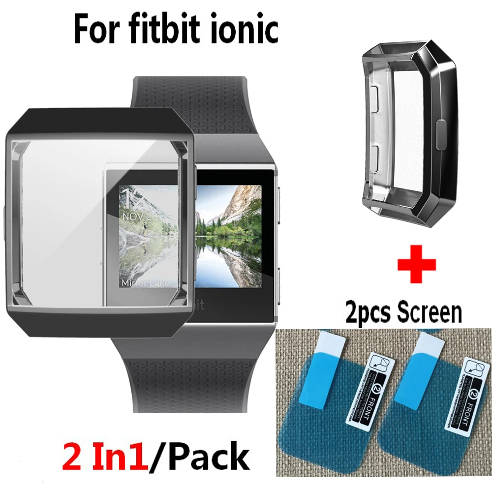 

2 In1 Ultra-thin Soft TPU Screen Protector Case Cover for Fitbit Ionic Smart Watch Screen Protective film for Fitbit Ionic Band