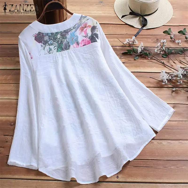  ZANZEA Elegant Printed Shirt Women's Autumn Blouse 2019 Vintage Floral Casual Blusas Female Long Sl