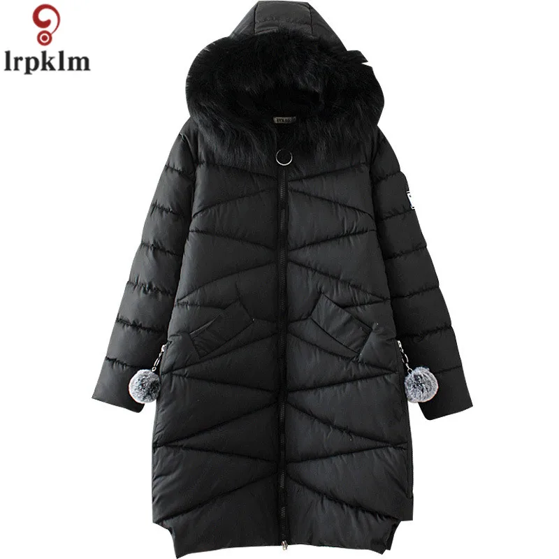 Women Winter Long Padded Jacket Plus Size 4XL Loose Hooded Parka Fur Collar Zipper Thick Warm Winter Coats Women 2018 AS025