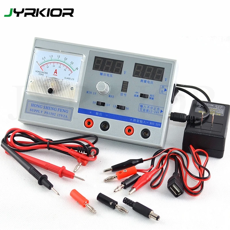 Goede Jyrkior Dual Display Verstelbare Digitale Gereglementeerde Mini DC Voeding 0 15V 0 3A Voor Mobiele Telefoon Onderhoud Tool