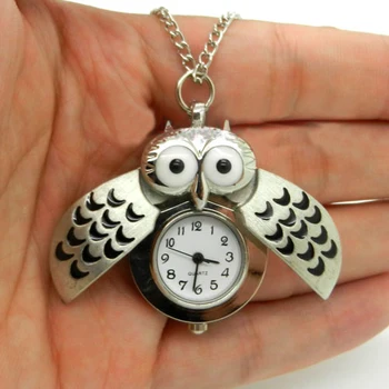 

Cindiry Fashion Silver Unisex Vintage Slide Smart Owl Pendant Antique Necklace Pocket Watch Gift High Quality P2