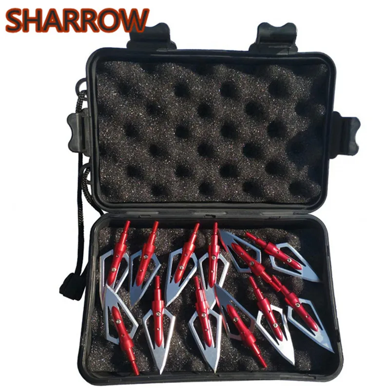 

12Pcs 100Grain Archery Broadheads 2 Fixed Blades Arrowhead Screw Tip Points With Sponge Box For Outdoor Shooting Accessories