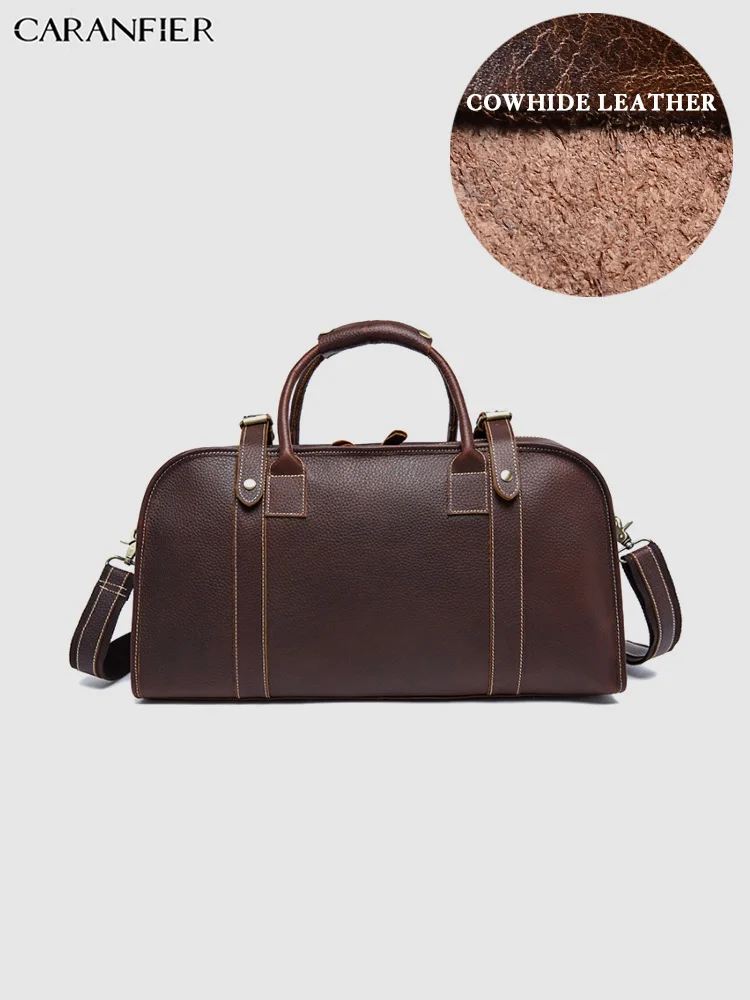 

CARANFIER Travel Bags Mens Genuine Cowhide Leather Suitcase Women Large Weekend Duffle Bags Top Quality Business Vintage Luggage