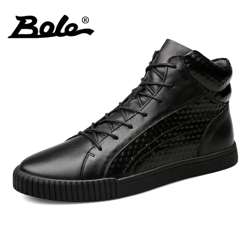 

BOLE Hot Sale Handmade Leather Men Shoes Autumn New Style High Top Men Causal Shoes Breathable Flat Lace Up Men Fashion Sneakers