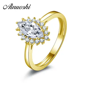 

AINUOSHI Trendy 1CT Flower Halo Ring 14K Solid White/Yellow Gold Band Marquise Cut SONA Diamond Women Wedding Engagement Ring