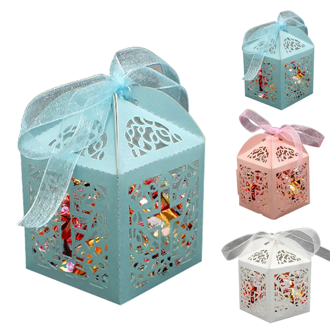 10pcs Hollow Cross Style Wedding Candy Box Sweets Gift Favor Boxes With