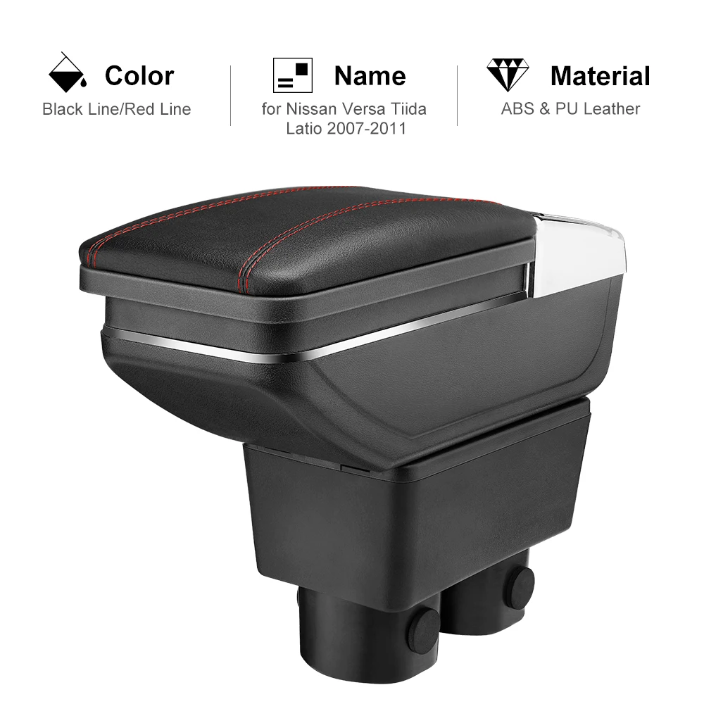 

For Nissan Versa Tiida Latio 2007-2011 Armrest Box Center Console Storage Box Rotatable