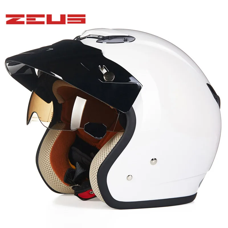 ZEUS 382 с открытым лицом 3/4 мотоциклетный шлем для мотокросса, шлем для скутера, винтажный Ретро мотоциклетный защитный шлем - Цвет: white