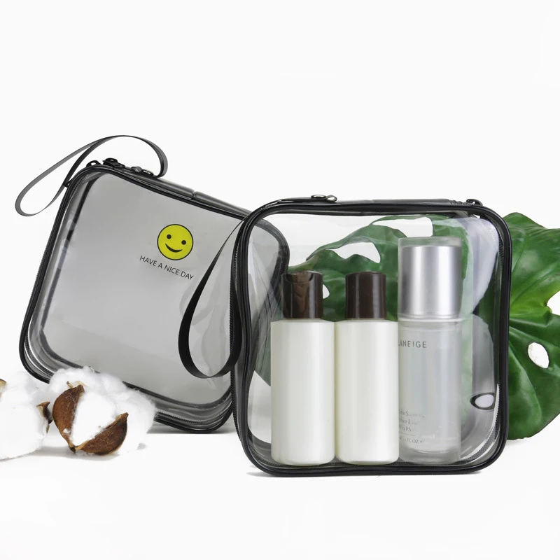 

Smiley face Environmental Protection PVC Transparent Cosmetic Bag Women Travel Waterproof Wash Toiletry Bags Makeup Organizer