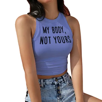 

KLV 2019 summer tops latest women t shirt футболка женская Letter Sleeveless Tops T Shirt Camisole Tops Vest Free Shipping D5