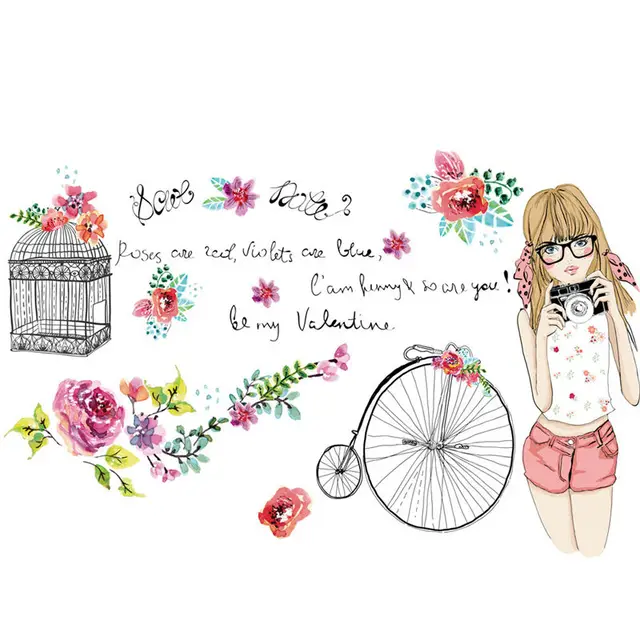 Aliexpress.com : Buy Removable Wall Tattoo Decals Birds Cage Bicycle Flower Girl's Room Deco 19